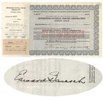 Rochester Central Power Corp. Issued To And Signed On Verso By Edward Bausch