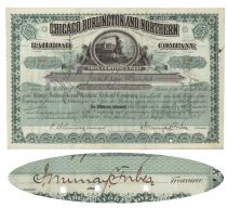 Chicago, Burlington & Northern Railroad Company Signed As Treasurer By John Murray Forbes
