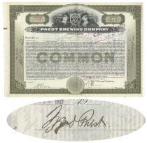 Pabst Brewing Company Issued To And Signed On Verso By Fred Pabst, Jr