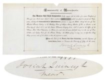 Western Rail Road Corp. Signed As Treasurer By Johsiah Quincy, Jr.