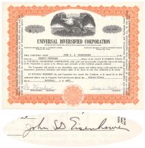 Universal Diversified Corp. Issued To And Signed On Verso By John Eisenhower, Son Of Ike