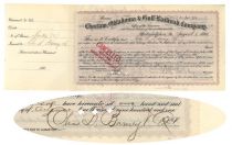 Railroad Stock Issued To Charles D. Barney & Co. And Signed By Charles Barney For The Company