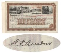 Seattle, Lake Shore & Eastern Railway Issued To And Signed On Verso By H.o. Armour