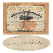 International Railroad Co. Issued To And Signed On Verso By Galusha A. Grow