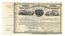 St. Paul & Duluth RR Issued To And Signed On Verso By George F. Baker