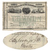 St. Paul & Duluth RR Issued To And Signed By Jay Cooke, Jr. As Trustee