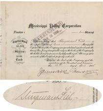 Mississippi Valley Corp. Stock Issued To And Signed On Verso By Stuyvesant Fish