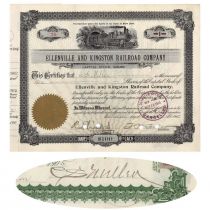 Ellenville & Kingston RR Co. Stock Issued To And Signed On Verso By Charles S. Mellen