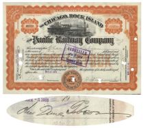 Chicago, Rock Island & Pacific Railway Co. Issued To And Signed On Verso By The Creator Of "The Gibson Girl" Charles Dana Gibson