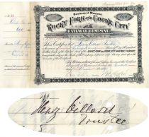 Rocky Fork & Cooke City Railway Co. Stock Issued To And Signed By Henry Villard