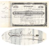 Washington & Columbia River Railway Co. Stock Issued To And Signed Twice By C.S. Mellen