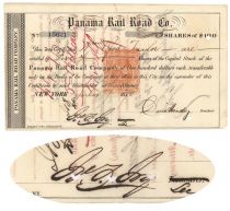 Panama Rail Road Co. Stock Signed By James F. Joy As Secretary