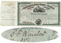 Burlington, Cedar Rapids & Northern Railway Co. Stock Issued To And Signed On Verso By Union Bvt. Brigadier General E.F. Winslow