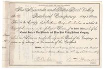 Rare Missoula & Bitter Root Valley Railroad Stock Issued For 4,893 Shares To The Northern Pacific Railroad And Signed By Samuel T. Hauser As President