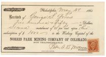 Norris Park Mining Company Of Colorado Signed By Peter A.B. Widener As Treasurer