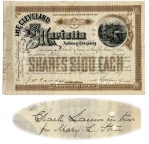 A Cleveland And Marietta Railway Company Issued To And Signed By Charles Lanier