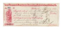 Check Issued By The Baltimore Office Of The Alexandria & Fredericksburg Railway Co.