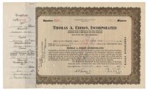Thomas A. Edison, Inc. Stock Issued to and Signed Twice By Charles Edison
