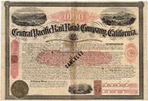 A Very Rare Central Pacific Railroad Company Bond Signed By Leland Stanford And D. Ogden Mills