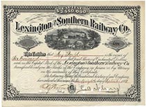 Lexington & Southern RW Company Stock Issued To And Endorsed On Verso By Jay Gould