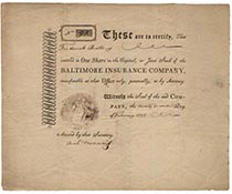 AN EARLY BALTIMORE INSURANCE COMPANY STOCK CERTIFICATE