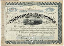 International & Great Northern RR Company Stock Signed As President By Jay Gould