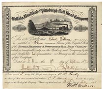 Buffalo, Bradford & Pittsburgh RR Company Stock Signed as President by Jay Gould