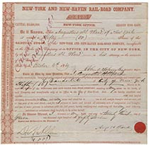 New York & New Haven Railroad Company Stock Signed By Commodore Vanderbilt