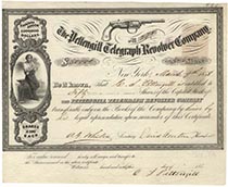 Pettengill Telegraph Revolver Company Stock Issued To And Signed By C. S. Pettengill