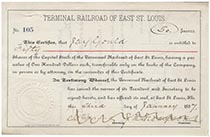 Terminal RR of East St. Louis Company Stock Issued To And Endorsed On Verso By Jay Gould