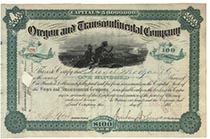 Oregon & Transcontinental Co. Issued To Drexel, Morgan & Co.  Signed On Verso J. P. Morgan