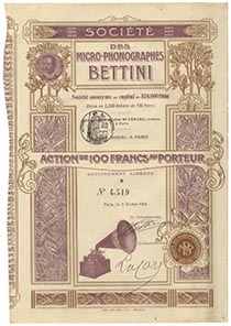 Societe Des Micro-Phonographes Bettini Signed By Gianni Bettini