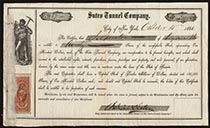 A Scarce Sutro Tunnel Company Stock Certificate Signed by Adolph Sutro