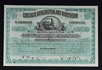 Chicago, Burlington & Northern RR Company Stock Signed as President by John Murray Forbes