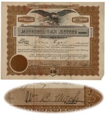 Metropolitan Motors Inc. Signed by William C. Mack, one of the brothers who founded Mack Truck