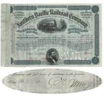 Northern Pacific Railroad Stock Issued To And Signed On Verso By New Banker Charles T. Barney