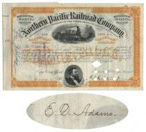 Northern Pacific Railroad Company - Issued To And Signed On Verso By Edward D. Adams