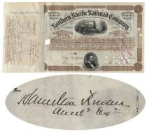 Northern Pacific Stock Issued To And Signed On The Stub By Admiral Stephen Clegg Rowan