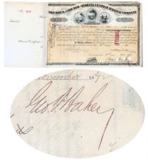 Columbus, Chicago & Indiana Central Railway Co. Issued To And Signed On Verso By George F. Baker