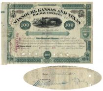 Missouri, Kansas And Texas Railway Company Issued To & Signed By Jay Gould