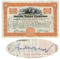 Irving Trust Co. Stock Issued To And Signed By Gustavus Swift, Jr.
