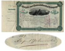 Oregon And Transcontinental Company Stock Issued To And Signed On Verso By August Belmont