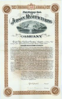 Judson Manufacturing Company Bond Signed By Egbert Judson