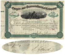 Oregon And Transcontinental Company Issued To And Signed By Henry Villard