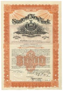 New York World War Bonus Bond For $5000 Issued To Alfred G. Vanderbilt
