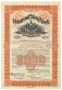 State Of New York World War Bonus Bond For $5000 Issued To William K. Vanderbilt, Jr.