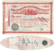 Saint Joseph & Western Railroad Issued To And Signed By Jay Gould
