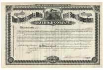 The Chesapeake, Ohio And Southwestern Railroad Company - Unissued Stock Certificate Signed By Collis P. Huntington As President