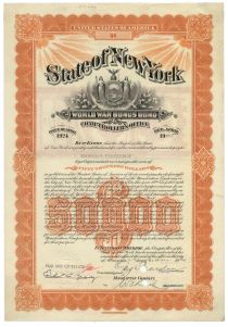 State Of New York World War Bonus Bond For $50,000 Issued To Harold S. Vanderbilt