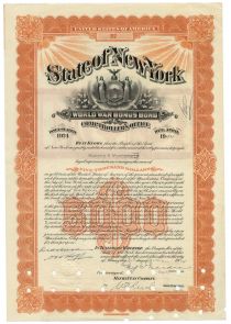 State Of New York World War Bonus Bond For $5000 Issued To Harold S. Vanderbilt
